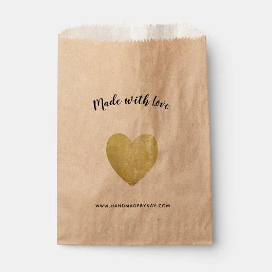 Sachets En Papier Fabriqué avec amour ・ Gold Foil Coeur fait main (Devant)