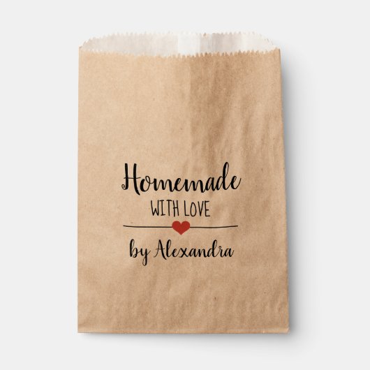 Sachets En Papier Fabriqué maison avec amour kraft nom de script fav (Devant)