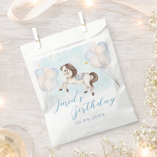 Sachets En Papier Fairytale bébé Pony Blue ballons étoile Anniversai (Coupé)