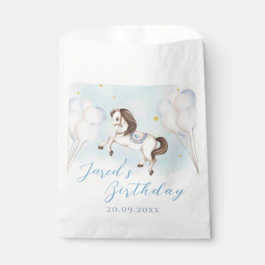 Sachets En Papier Fairytale bébé Pony Blue ballons étoile Anniversai (Devant)