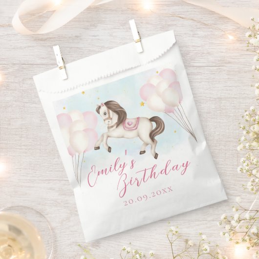Sachets En Papier Fairytale bébé Pony rose ballons étoile Anniversai (Coupé)