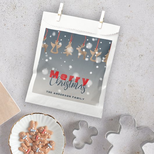 Sachets En Papier Falling Snowflakes et ornements en bois Noël