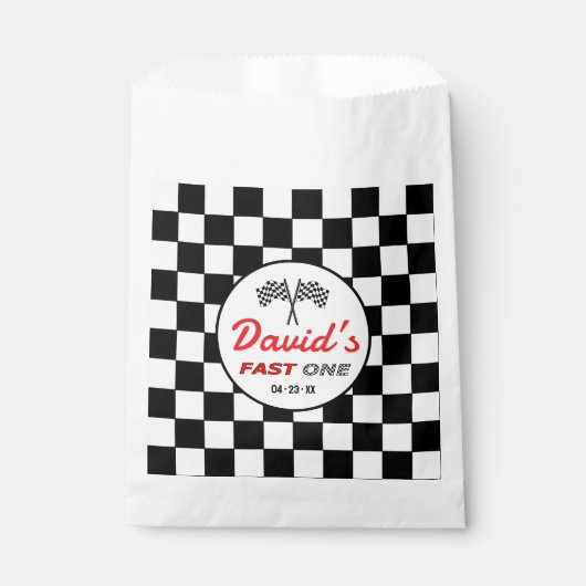 Sachets En Papier Fast ONE | Black White Race Car Flags Birthday  (Devant)