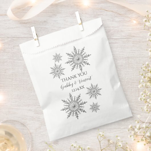 Sachets En Papier Faux Silver Snowflakes Hiver Mariage Merci (Coupé)