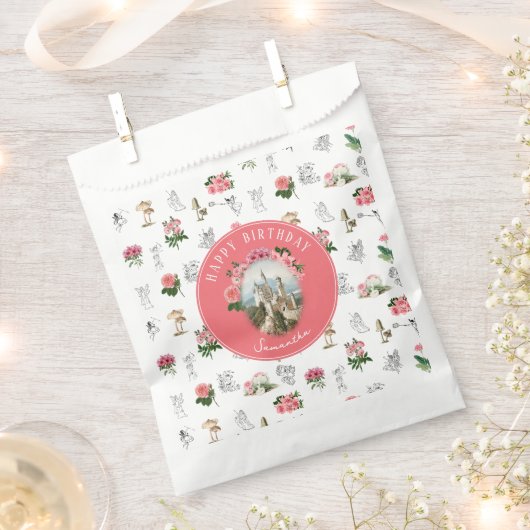 Sachets En Papier Fées Rose Floral Champignons Fairy Castle Annivers (Coupé)