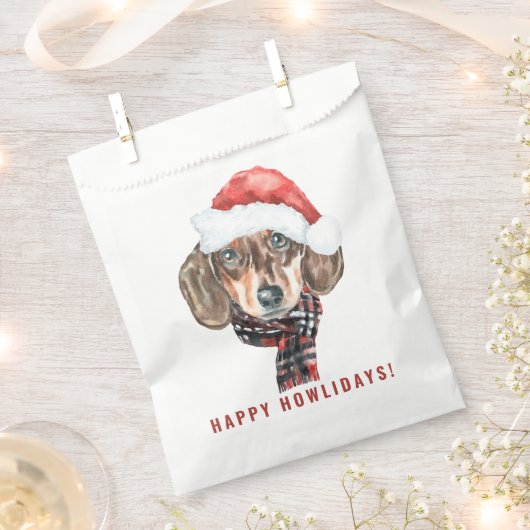 Sachets En Papier Festif aquarelle Dachshund Père Noël Noël (Coupé)