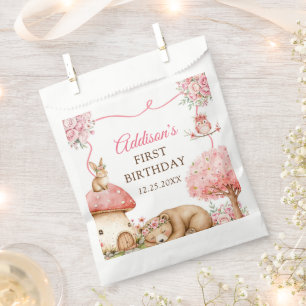 Sachets En Papier Fête d'anniversaire 1 an fille Animaux de la forêt
