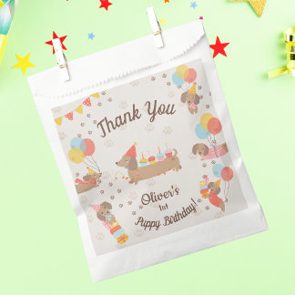 Sachets En Papier Fête d'anniversaire adorable de chiot teckel Merci