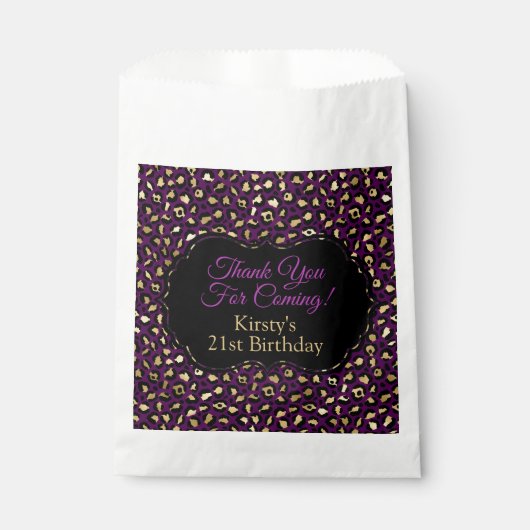 Sachets En Papier Fête d'anniversaire avec impression léopard violet (Devant)