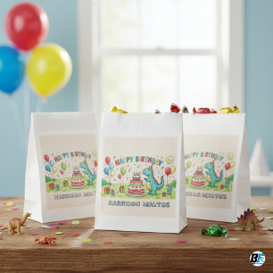 Sachets En Papier Fête d'anniversaire de dinosaure mignon - Nom pers