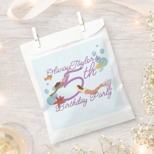 Sachets En Papier Fête d'anniversaire de la sirène (Coupé)