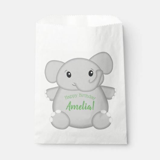 Sachets En Papier Fête d'anniversaire de l'éléphant vert (Devant)