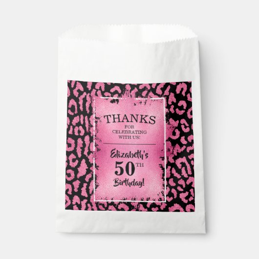 Sachets En Papier Fête d'anniversaire de léopard rose (Devant)