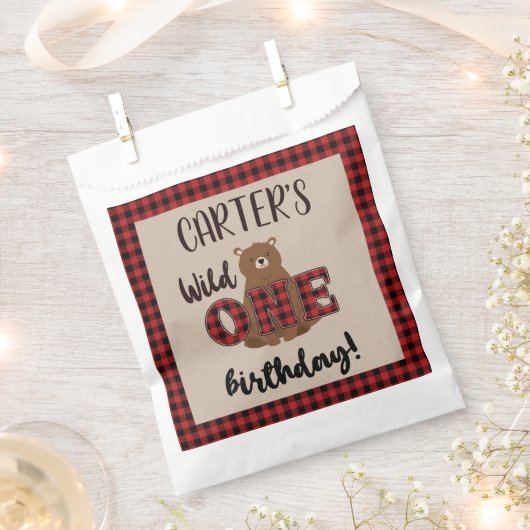 Sachets En Papier Fête d'anniversaire de l'Ours Plaid Wild ONE (Coupé)
