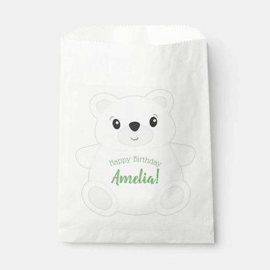 Sachets En Papier Fête d'anniversaire de l'ours polaire vert (Devant)