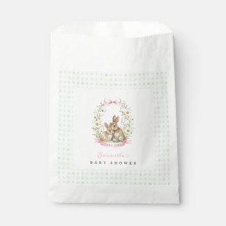 Sachets En Papier Fête de Bébé Fille au Lapin Vintage en Vichy Vert