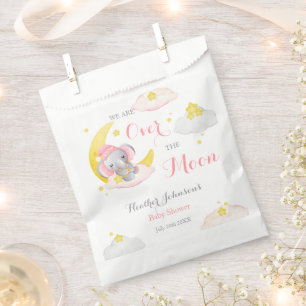 Sachets En Papier Fête de Bébé Fille Eléphant Au-Delà de la Lune