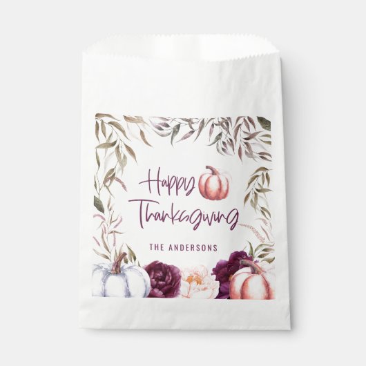 Sachets En Papier fête de grâces à l'automne fleuri citrouille (Devant)