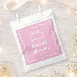 Sachets En Papier Fête de mariage avec un nœud rose et blanc dessiné