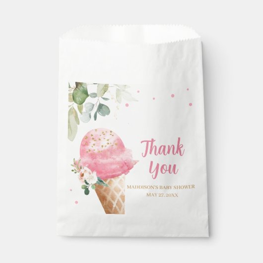Sachets En Papier Fête de naissance bébé glace rose (Devant)