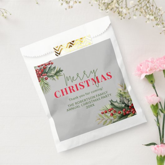Sachets En Papier Fête de Noël Gris : Holly and Pine on Grey (Scellé)