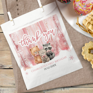 Sachets En Papier Fête du premier anniversaire de l'ours rose Oneder