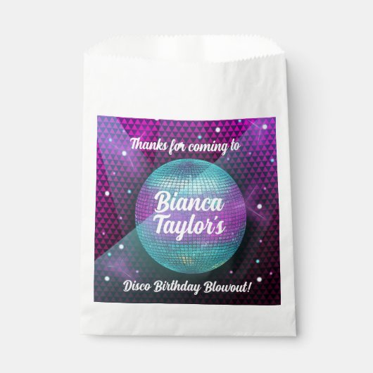 Sachets En Papier Feu Disco violet et rose fête d'anniversaire (Devant)