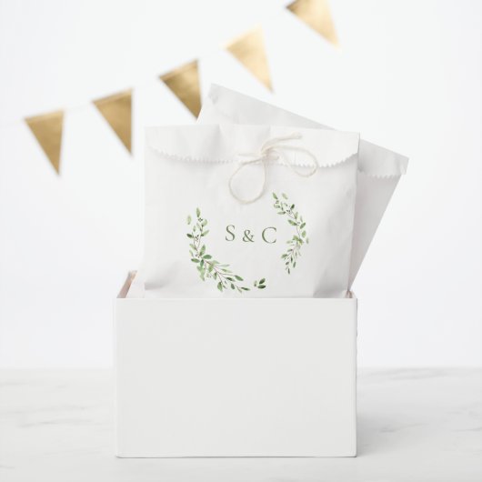 Sachets En Papier Feuillage vert élégant monogramme mariage sur mesu (Fête)
