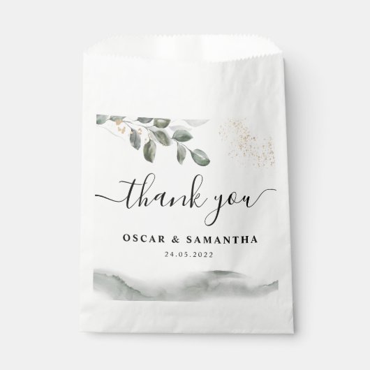 Sachets En Papier Feuille aquarelle de verdure douce | Poussière d'o (Devant)