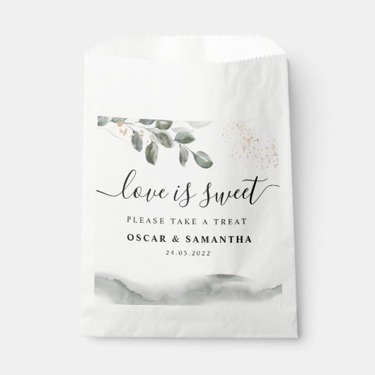 Sachets En Papier Feuille d'aquarelle verte douce | Poussière d'or (Devant)