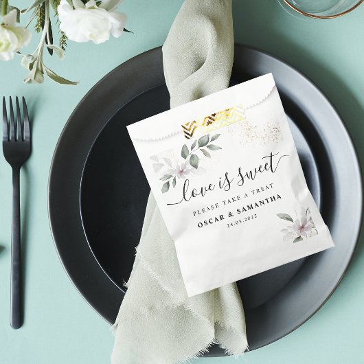 Sachets En Papier Feuille et fleur d'aquarelle de verdure douce | Or