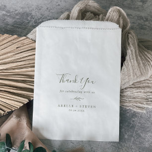 Sachets En Papier Feuille minimale Mariage de Merci vert olive