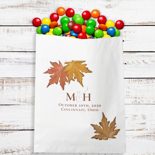 Sachets En Papier Feuilles d'automne Mariage Monogramme personnalisé