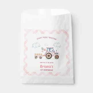 Sachets En Papier Fille au Tracteur Agricole Rose Anniversaire Tout