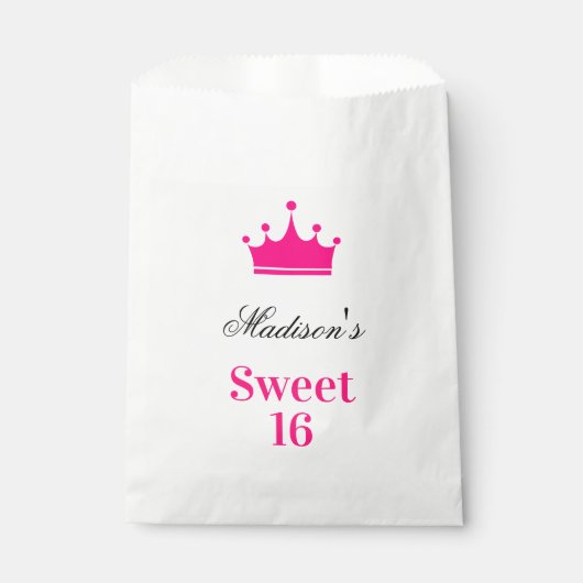 Sachets En Papier Fille blanche Hot rose Sweet 16 Princesse Nom de l (Devant)