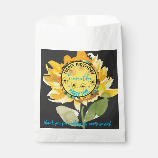 Sachets En Papier Fille de tournesol fête anniversaire Noir (Devant)