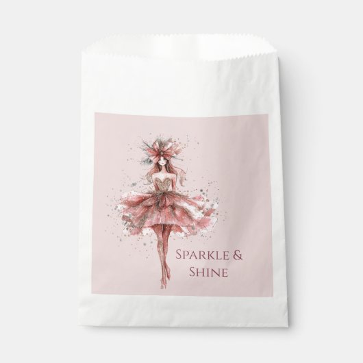 Sachets En Papier Fille étincelante en Rose Rose robe or (Devant)