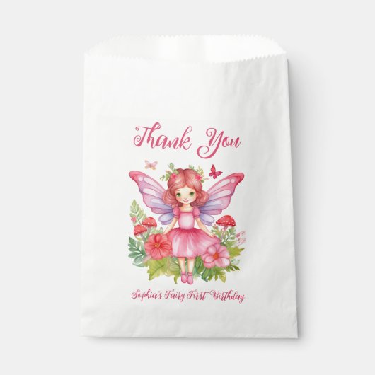 Sachets En Papier Fille Fée Premier anniversaire mignonne rose Aquar (Devant)