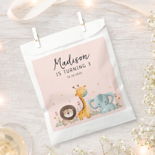 Sachets En Papier Fille Fête Animaux sauvages Anniversaire (Coupé)