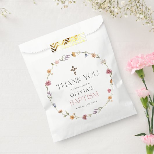 Sachets En Papier Fille Fleur sauvage florale Baptême Merci Favorise (Scellé)