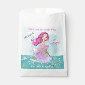 Sachets En Papier Fille sirène de cheveux rose Merci d'anniversaire (Devant)