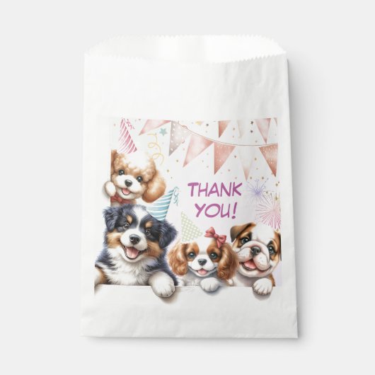 Sachets En Papier Filles Chiot Lets Pawty Anniversaire (Devant)