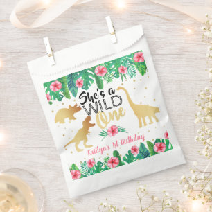 Sachets En Papier Filles Dinosaures Sauvages 1er fête d'anniversaire