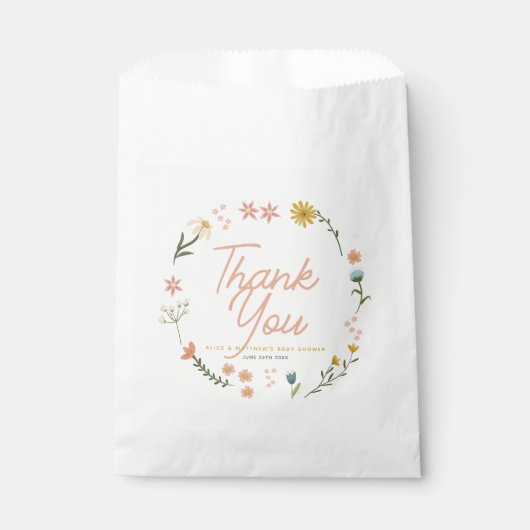 Sachets En Papier Filles Elegant Boho Fleur sauvage Baby shower rose (Devant)