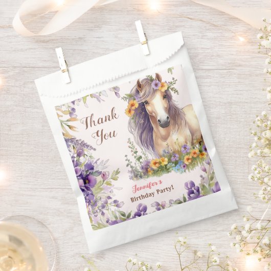 Sachets En Papier Filles Horse fête d'anniversaire Purple Floral (Coupé)