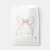 Sachets En Papier First Holy Communion Gold Cross Pink Bow (Devant)