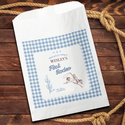 Sachets En Papier First Rodeo Cowboy Blue Plaid 1st Birthday Party