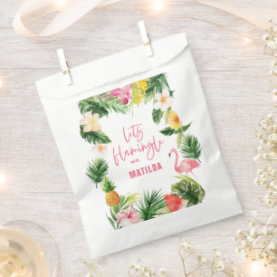 Sachets En Papier flamant jaune rose fleuri tropical élégant