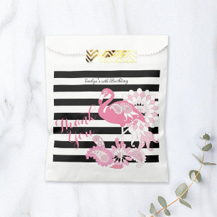 Sachets En Papier Flamant rose rayé noir et blanc Merci