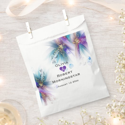 Sachets En Papier Fleur Abstraite Turquoise violette (Coupé)